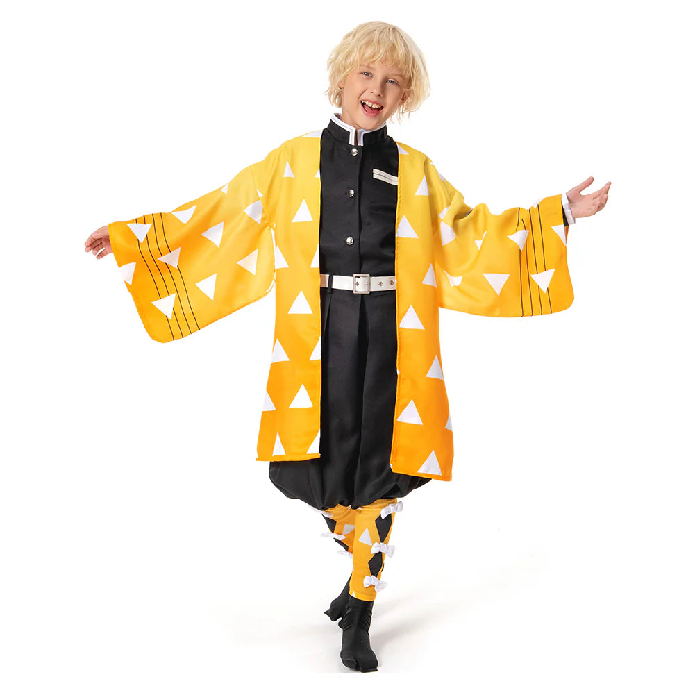 Kids KNY Agatsuma Zenitsu Yellow Cosplay Costume – Demon Slayer Halloween Outfit
