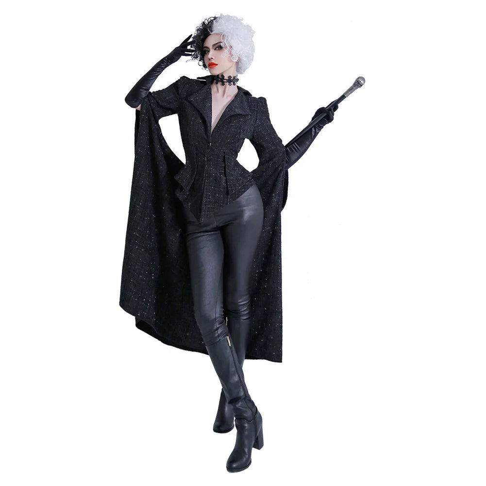 Cruella De Vil Cosplay Black Coat Costume for Women