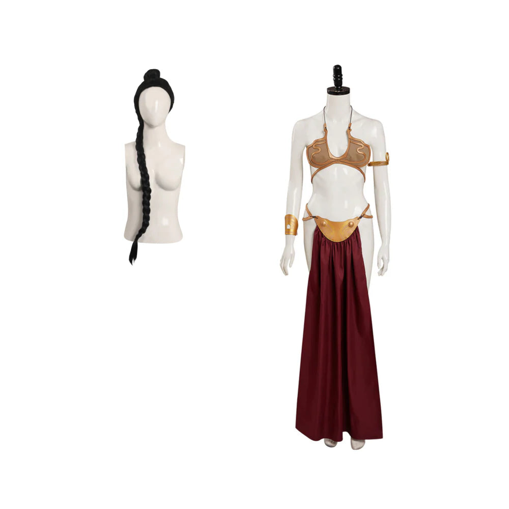 Princess Leia Slave Metal Bikini Cosplay Costume with Wig