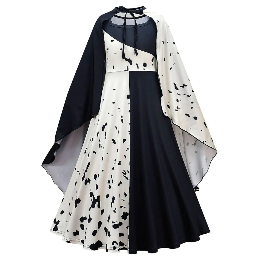 Kids Cruella Cosplay Dress Costume with Wig