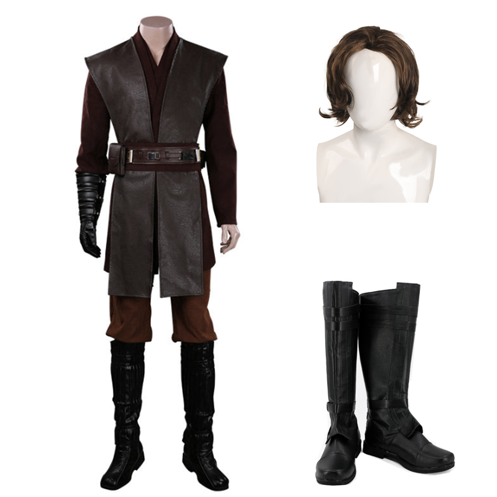 Anakin Skywalker Jedi Cosplay Costume Full Set with Shoes – Star Wars Brown Outfit | Halloween Costumes