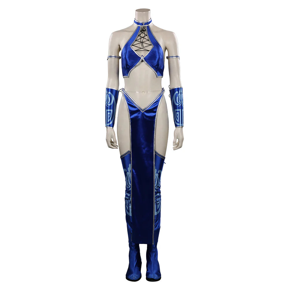 Mortal Kombat Kitana Cosplay Costume for Women – Blue Halloween Outfit with Mask & Accessories