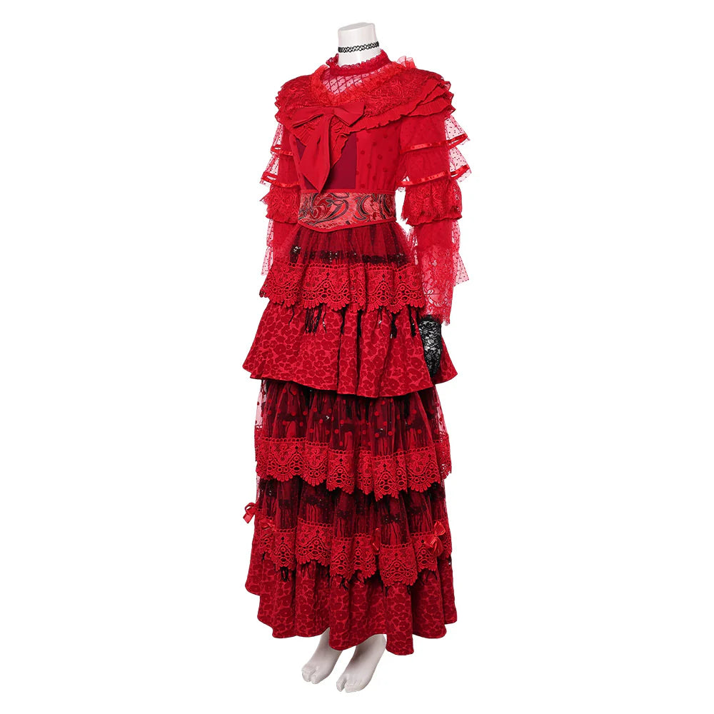 Beetlejuice Lydia Deetz Red Wedding Dress Cosplay Costume – Women’s Halloween Outfit