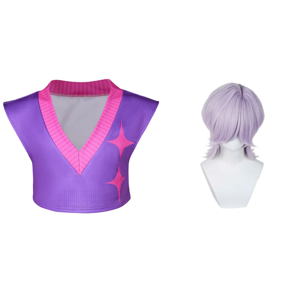 K-Pop Demon Hunters Purple Cosplay Costume with Wig – Adult Men’s Halloween Carnival Party Outfit