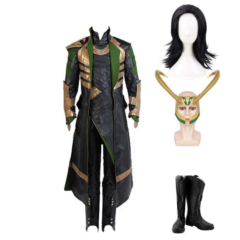 Loki Cosplay Costume Full Set – Thor The Dark World Outfit with Wig, Mask & Shoes | Halloween Costumes