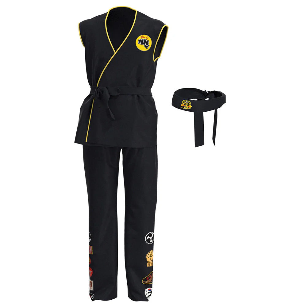 Cobra Kai Cosplay Costume Set with Top, Pants & Headband – Unisex Halloween Outfit