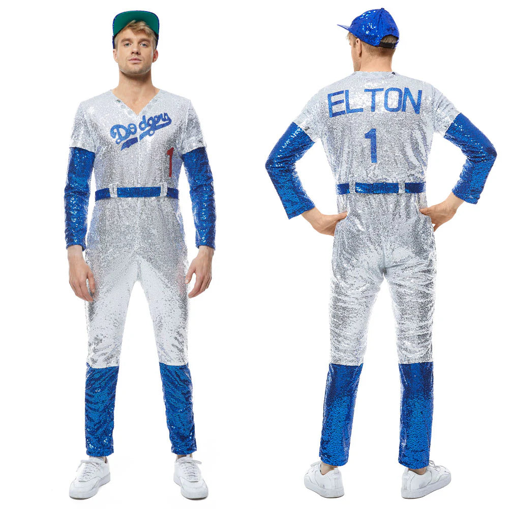 Rocketman Elton John Dodgers Baseball Uniform Cosplay Costume – Unisex Halloween Outfit