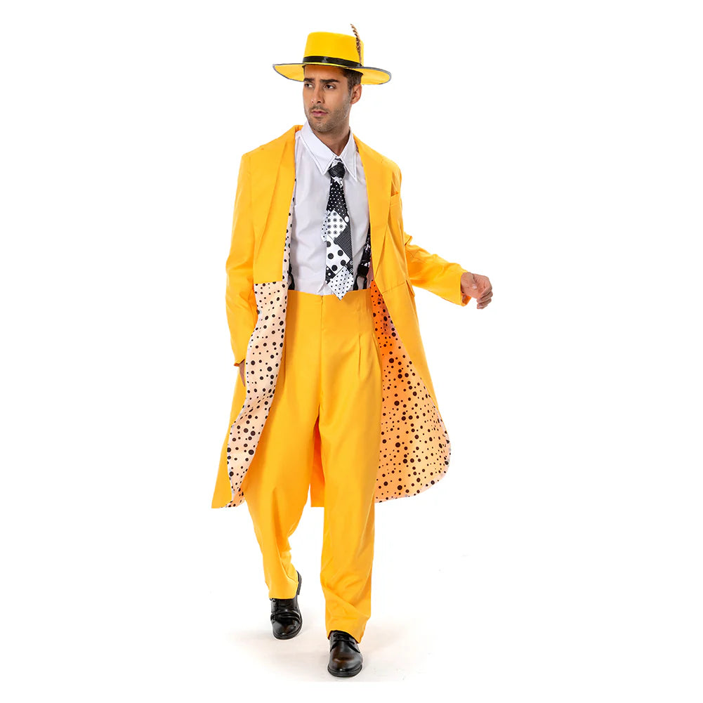 The Mask Jim Carrey Yellow Suit Cosplay Costume with Mask – Men’s Halloween Outfit