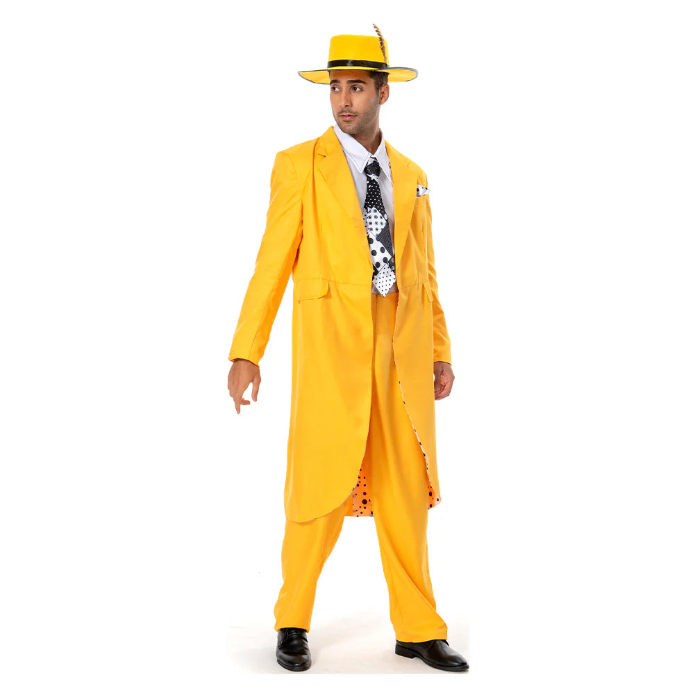 The Mask Jim Carrey Yellow Suit Cosplay Costume with Mask – Men’s Halloween Outfit