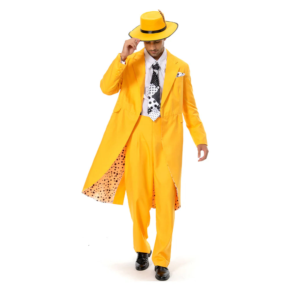 The Mask Jim Carrey Yellow Suit Cosplay Costume with Mask – Men’s Halloween Outfit