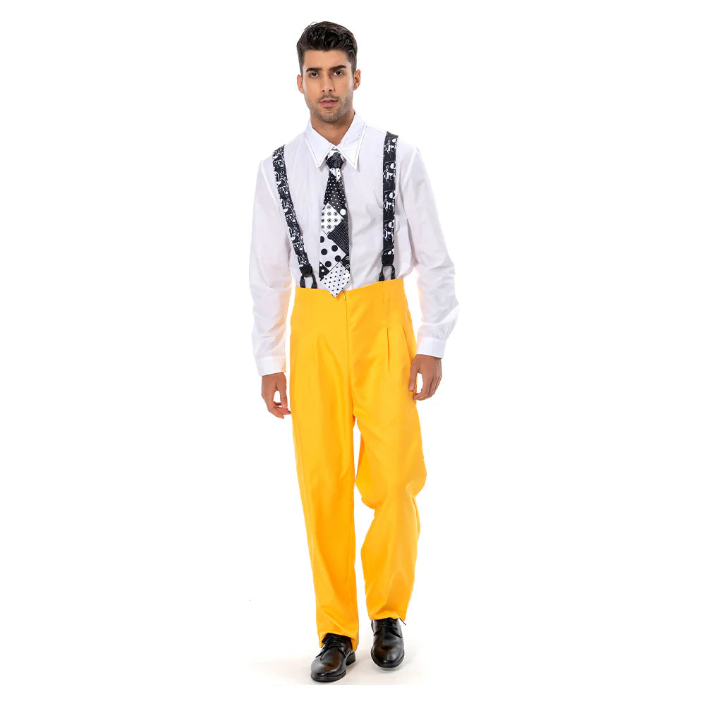 The Mask Jim Carrey Yellow Suit Cosplay Costume with Mask – Men’s Halloween Outfit