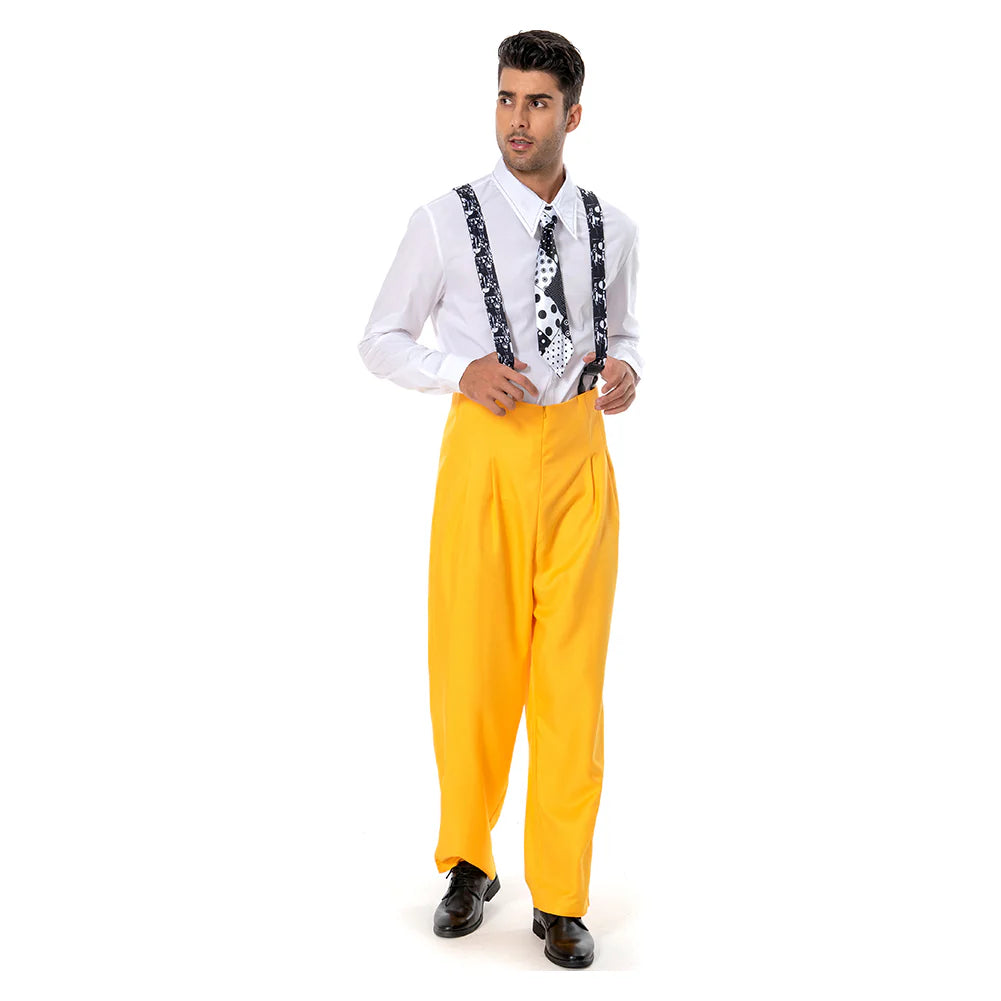 The Mask Jim Carrey Yellow Suit Cosplay Costume with Mask – Men’s Halloween Outfit