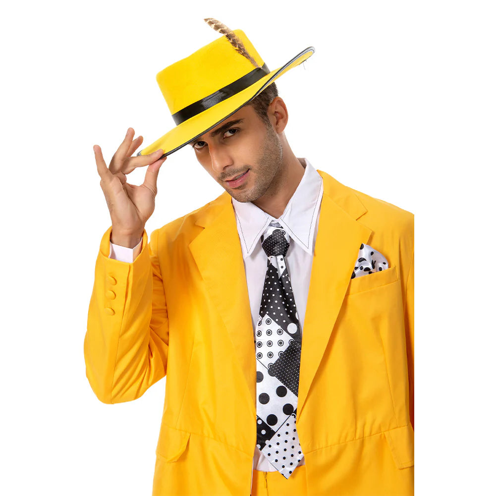 The Mask Jim Carrey Yellow Suit Cosplay Costume with Mask – Men’s Halloween Outfit