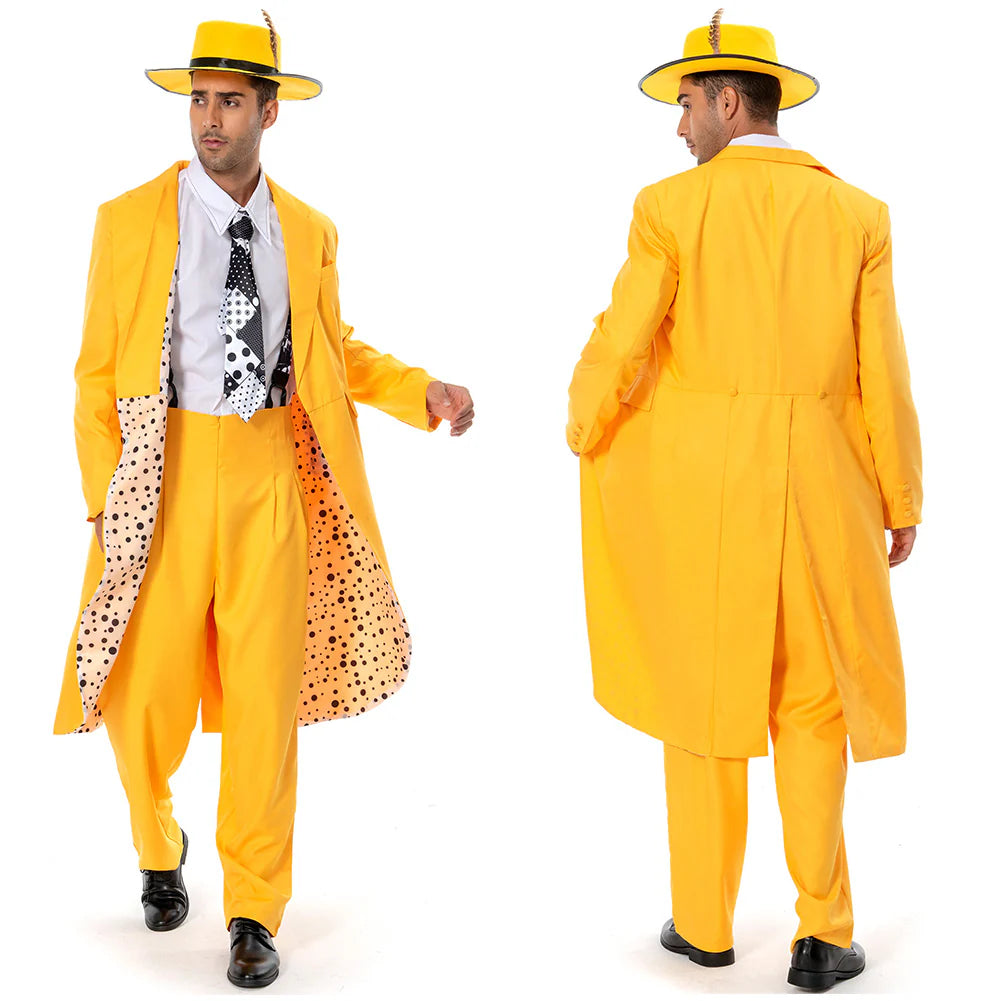 The Mask Jim Carrey Yellow Suit Cosplay Costume with Mask – Men’s Halloween Outfit