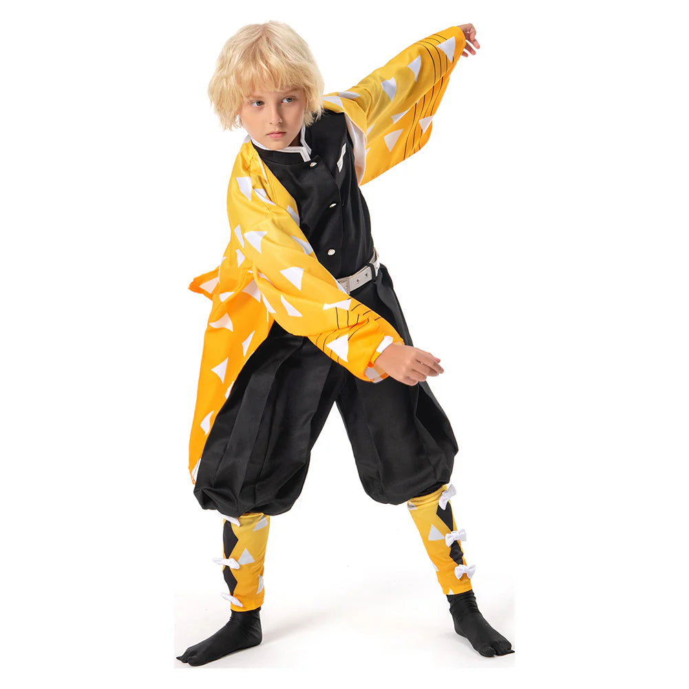 Kids KNY Agatsuma Zenitsu Yellow Cosplay Costume – Demon Slayer Halloween Outfit