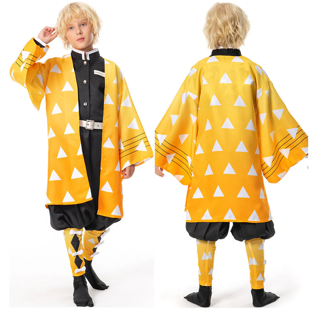 Kids KNY Agatsuma Zenitsu Yellow Cosplay Costume – Demon Slayer Halloween Outfit