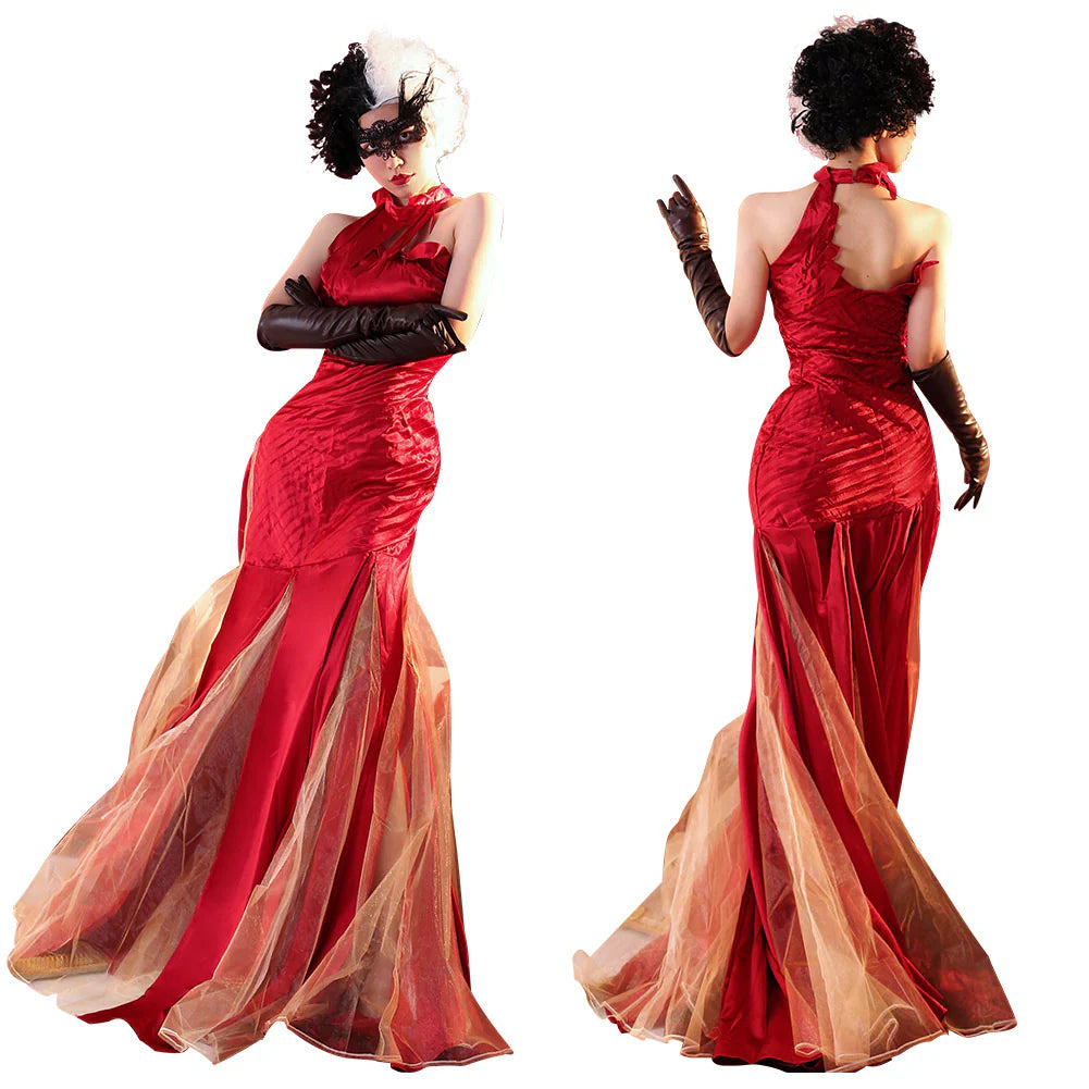 Cruella de Vil 2021 Movie Cosplay Costume Dress Set