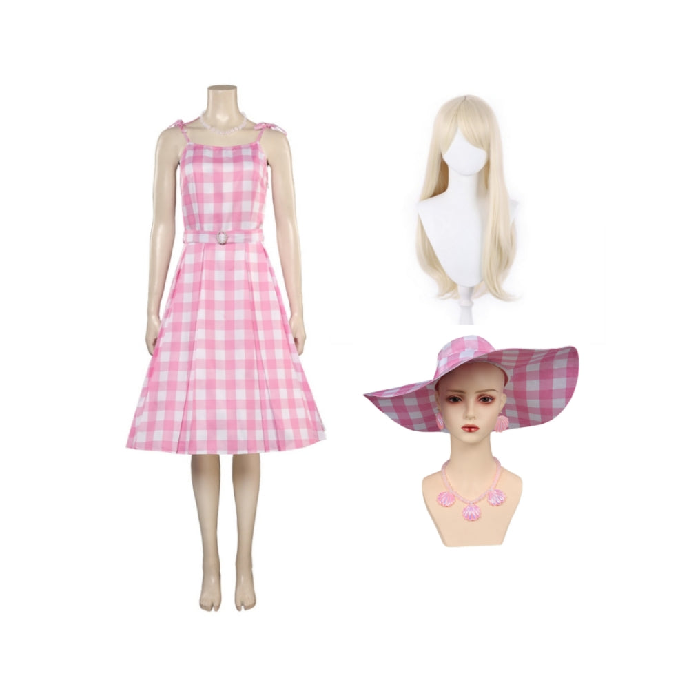 Barbie Margot Robbie Cosplay Costume Full Set with Wig & Hat