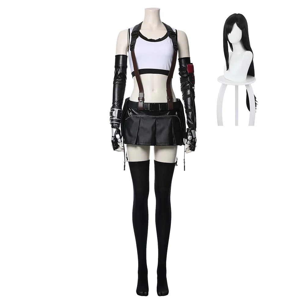 Final Fantasy VII Tifa Lockhart Cosplay Costume for Women – Halloween Costumes with Skirt, Gloves & Accessories