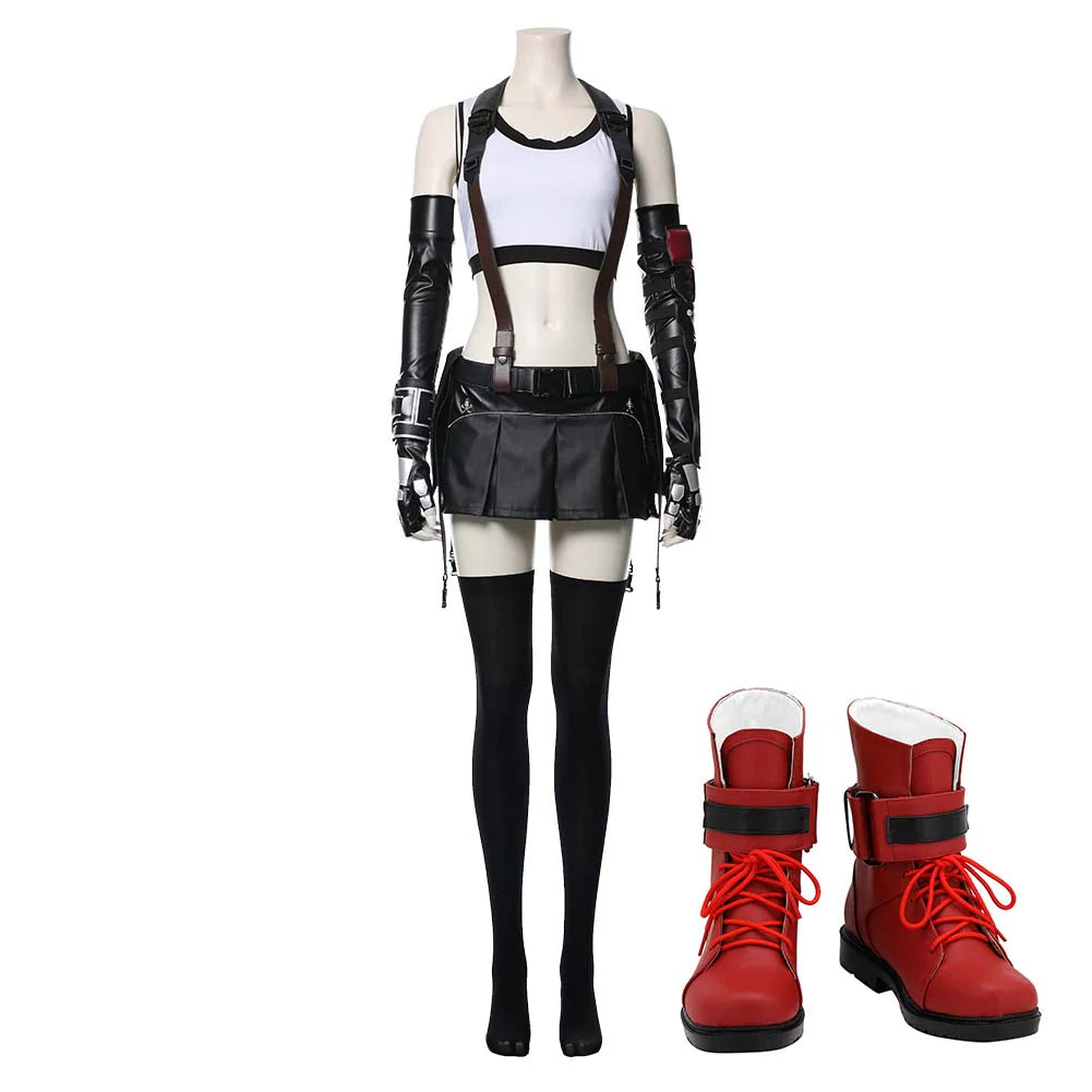 Final Fantasy VII Tifa Lockhart Cosplay Costume for Women – Halloween Costumes with Skirt, Gloves & Accessories