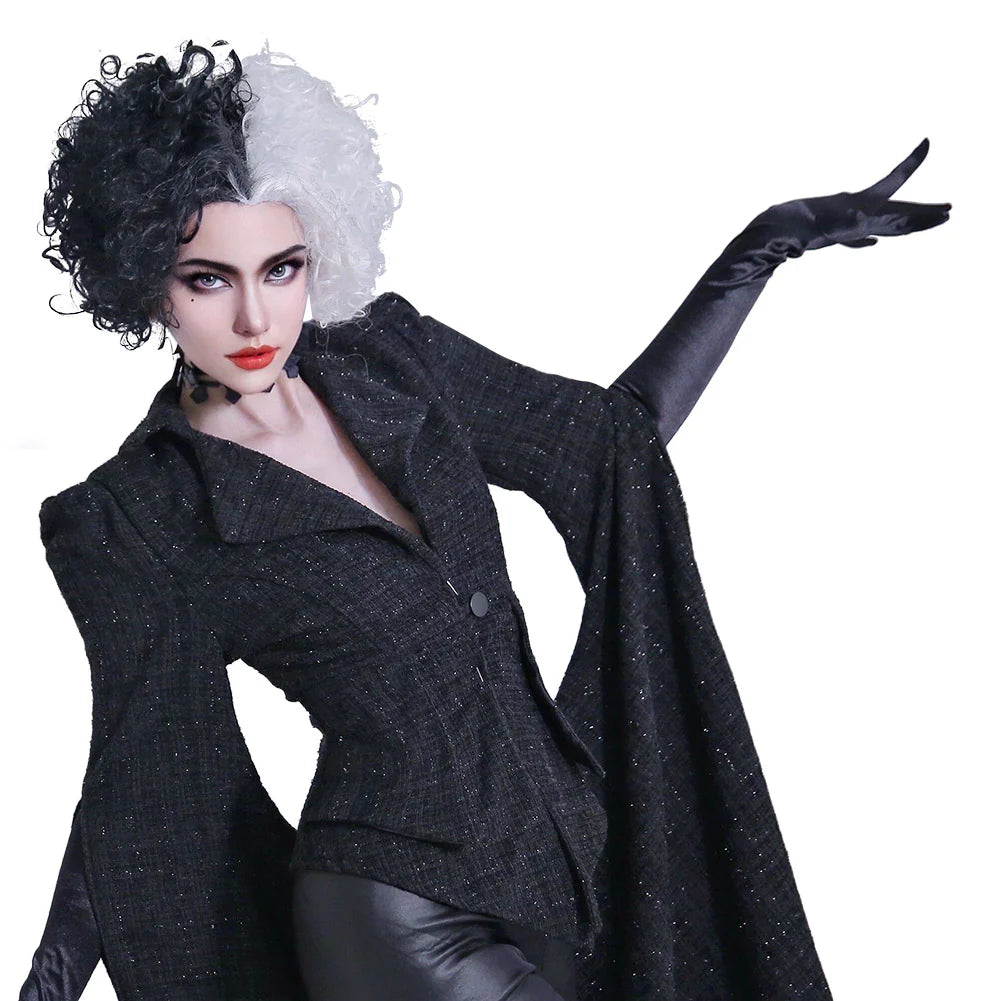 Cruella De Vil Cosplay Black Coat Costume for Women