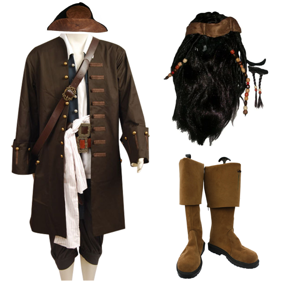 Jack Sparrow Men’s Costume – Pirates of the Caribbean Halloween Cosplay Set