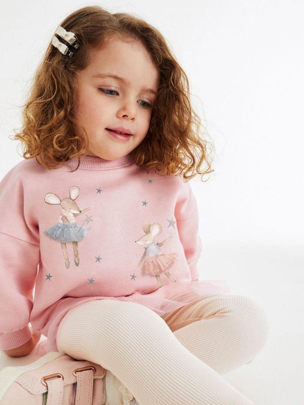 Girls Pink Tutu Sweater & White Leggings Set