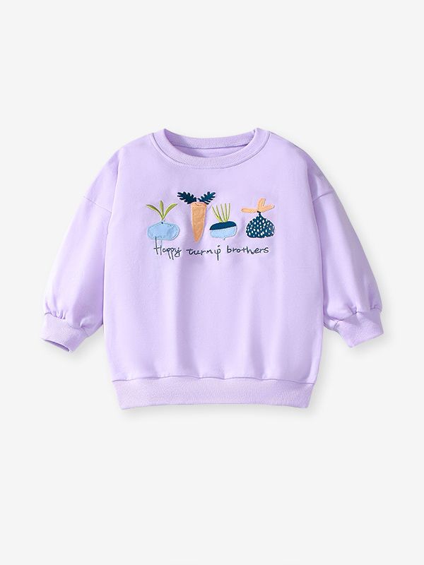 Girls Cartoon Embroidered Sweatshirt and Pants Set