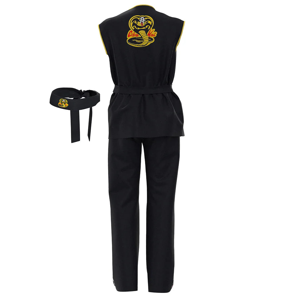 Cobra Kai Cosplay Costume Set with Top, Pants & Headband – Unisex Halloween Outfit