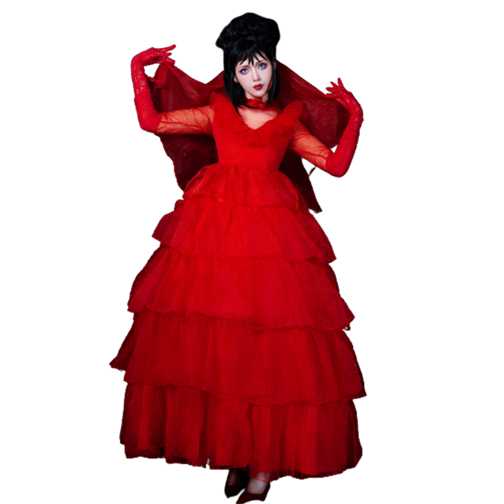 Lydia Beetlejuice Red Wedding Costume – Women’s Halloween Dress