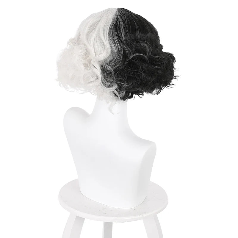 Cruella de Vil Cosplay Wig – Heat Resistant Synthetic Hair Black & White Halloween Accessory