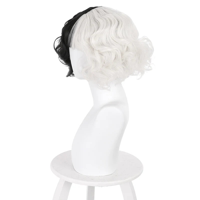 Cruella de Vil Cosplay Wig – Heat Resistant Synthetic Hair Black & White Halloween Accessory