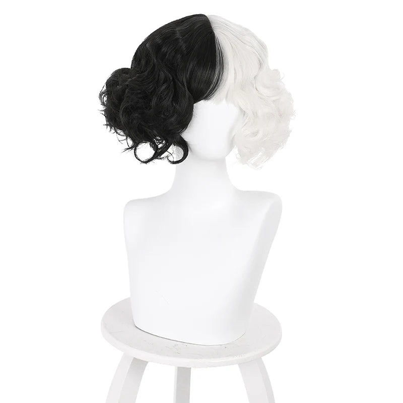 Cruella de Vil Cosplay Wig – Heat Resistant Synthetic Hair Black & White Halloween Accessory