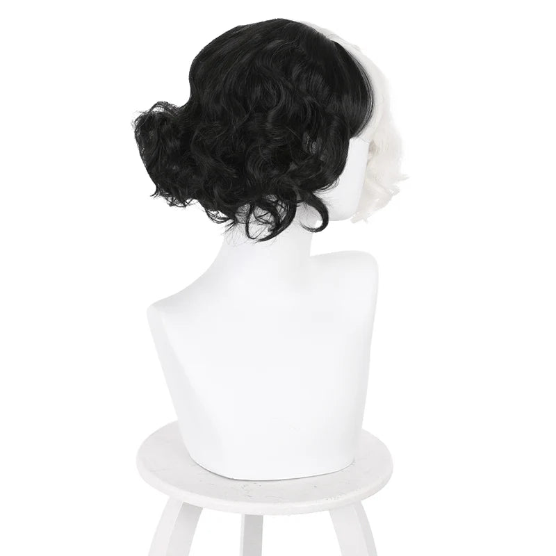 Cruella de Vil Cosplay Wig – Heat Resistant Synthetic Hair Black & White Halloween Accessory