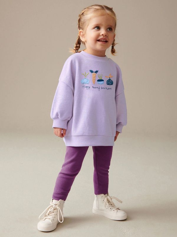 Girls Cartoon Embroidered Sweatshirt and Pants Set