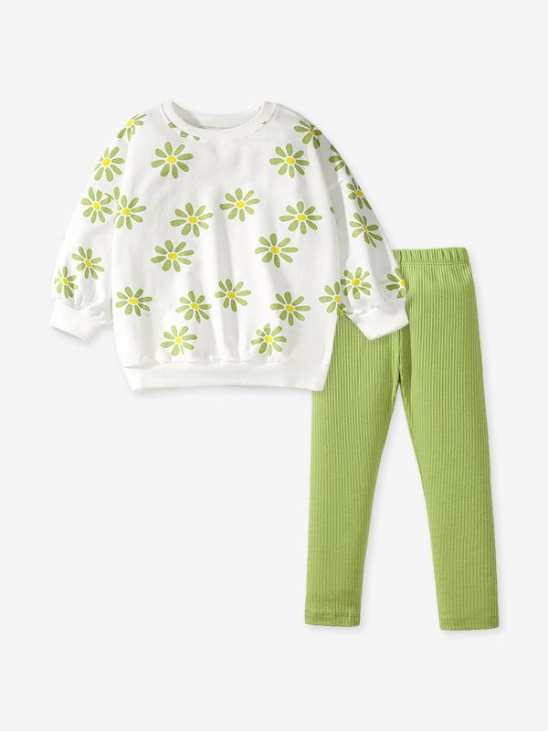 Girls Floral Sweatshirt & Ribbed Pants Set