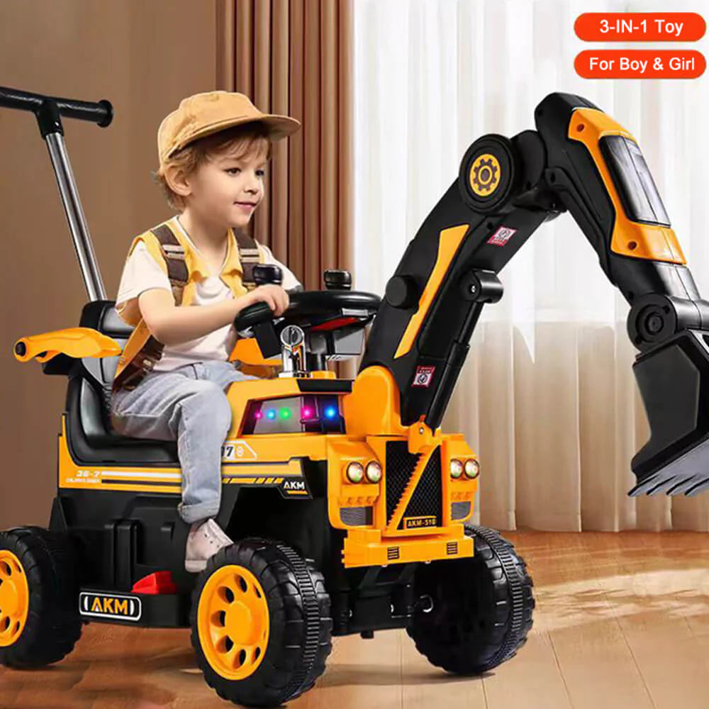 Kids 3-in-1 Electric Ride On Excavator Toy with Digging Arm