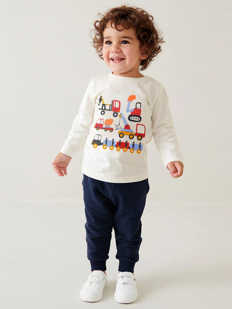 Boys 2-Piece Cotton Outfit – Construction Print Top & Pants