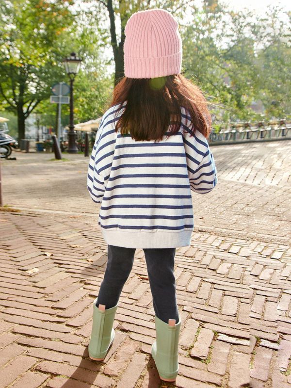 Girls Striped Rabbit Sweater & Black Pants Set