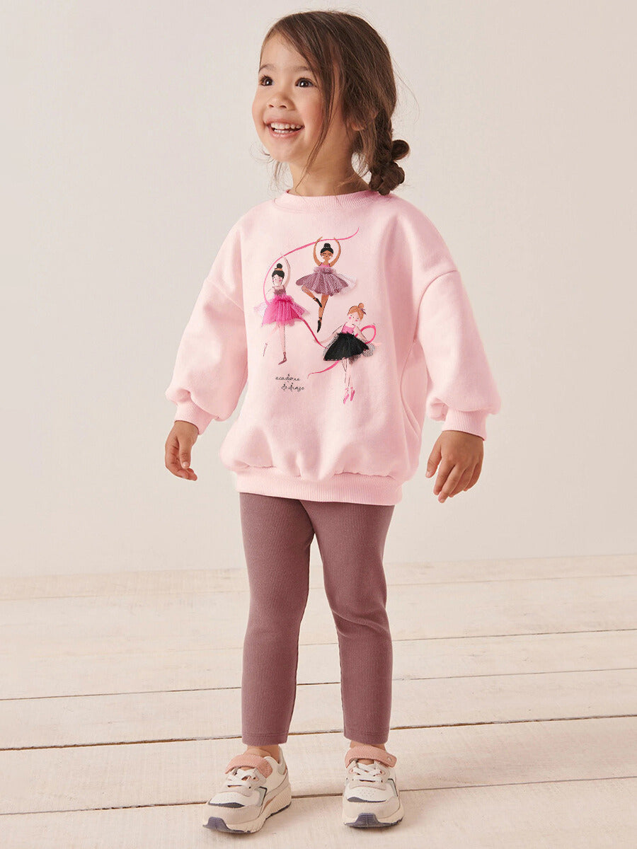 Girls Ballerina Sweatshirt & Ribbed Leggings Outfit Set