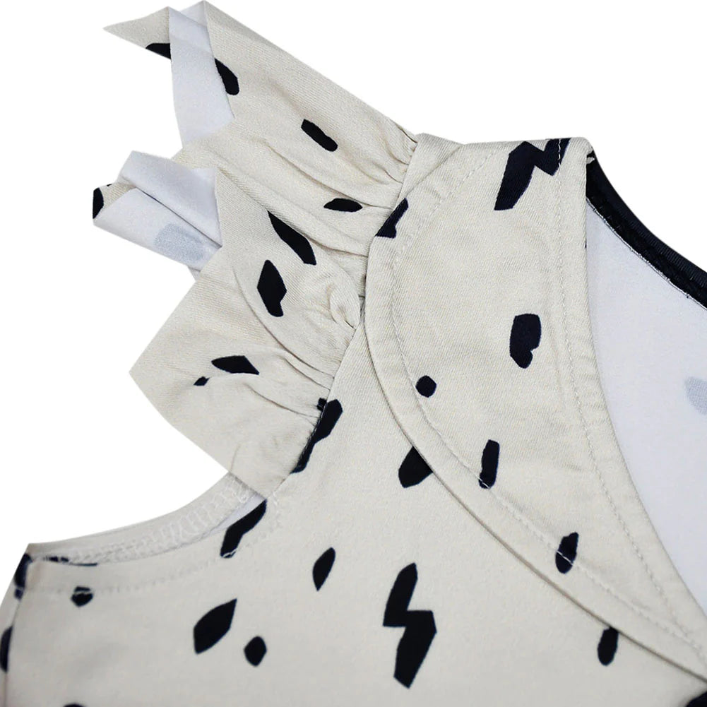 Kids Cruella Cosplay Costume Dress with Wig – Girls Halloween Carnival Outfit