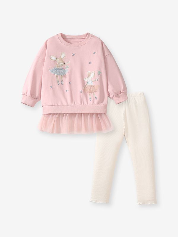 Girls Pink Tutu Sweater & White Leggings Set