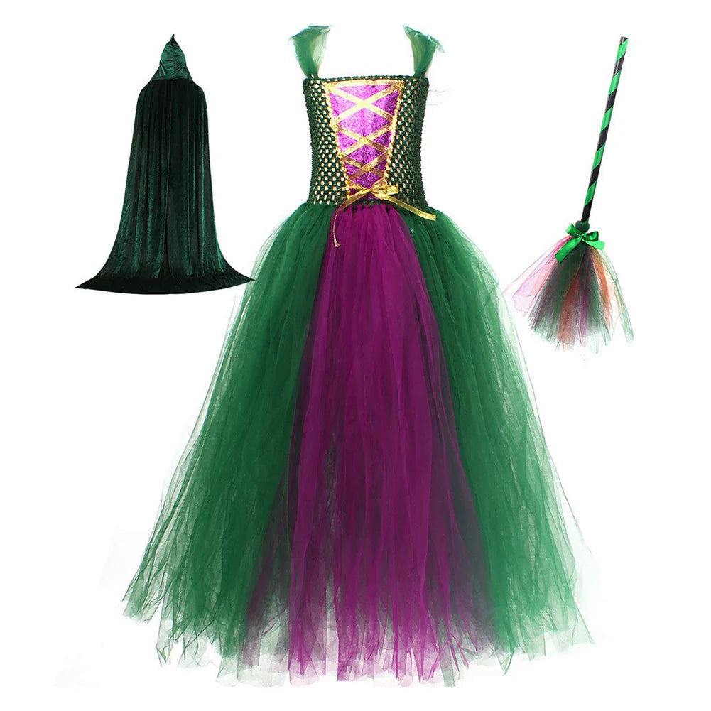 Kids Hocus Pocus Winifred Sanderson Cosplay Mesh Dress