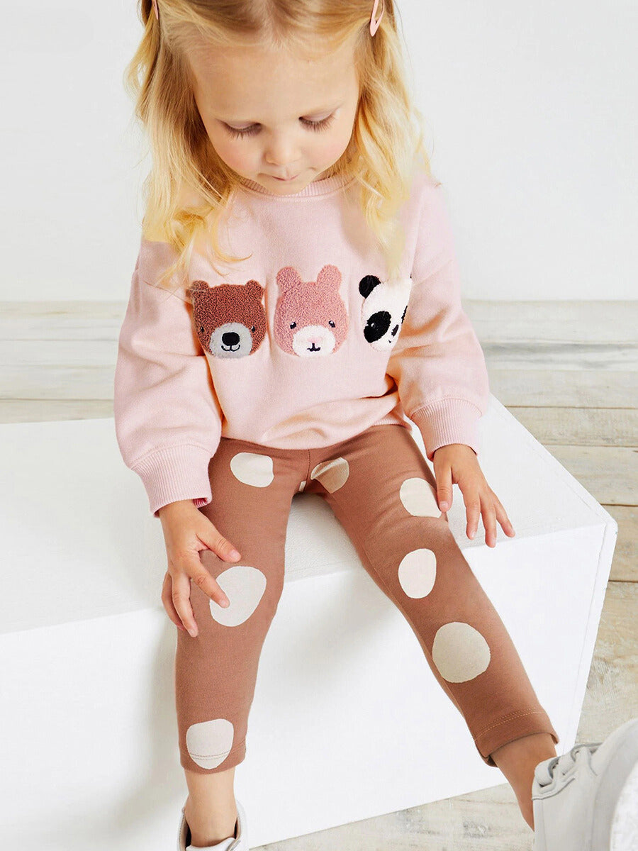 Girls Animal Face Sweatshirt & Polka Dot Leggings Set