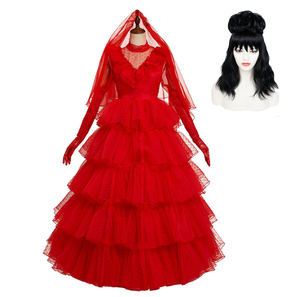 Lydia Beetlejuice Red Wedding Costume – Women’s Halloween Dress