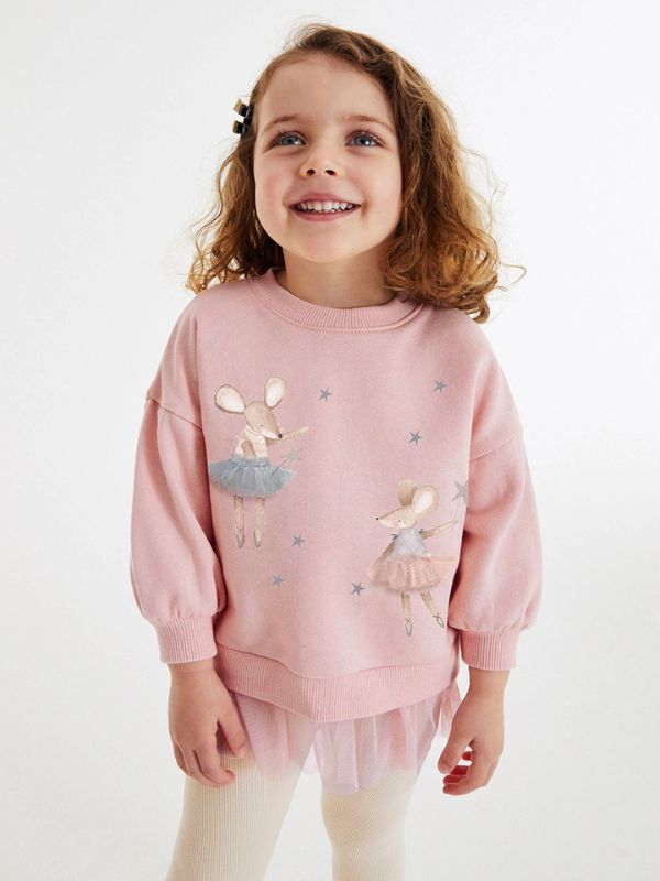 Girls Pink Tutu Sweater & White Leggings Set