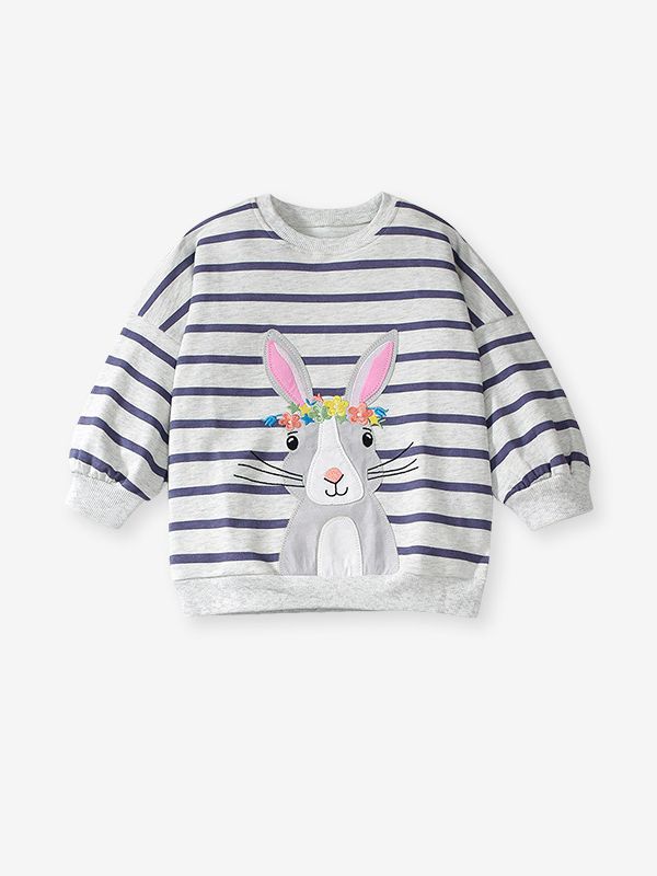 Girls Striped Rabbit Sweater & Black Pants Set