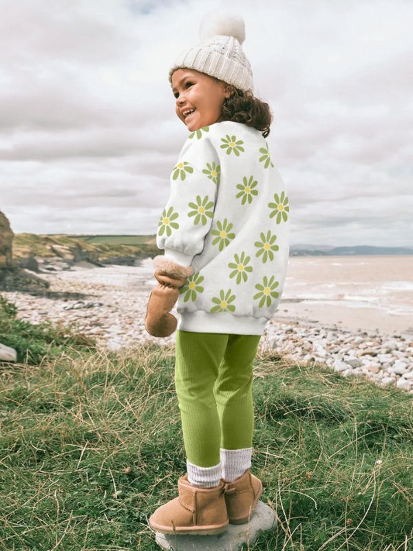 Girls Floral Sweatshirt & Ribbed Pants Set