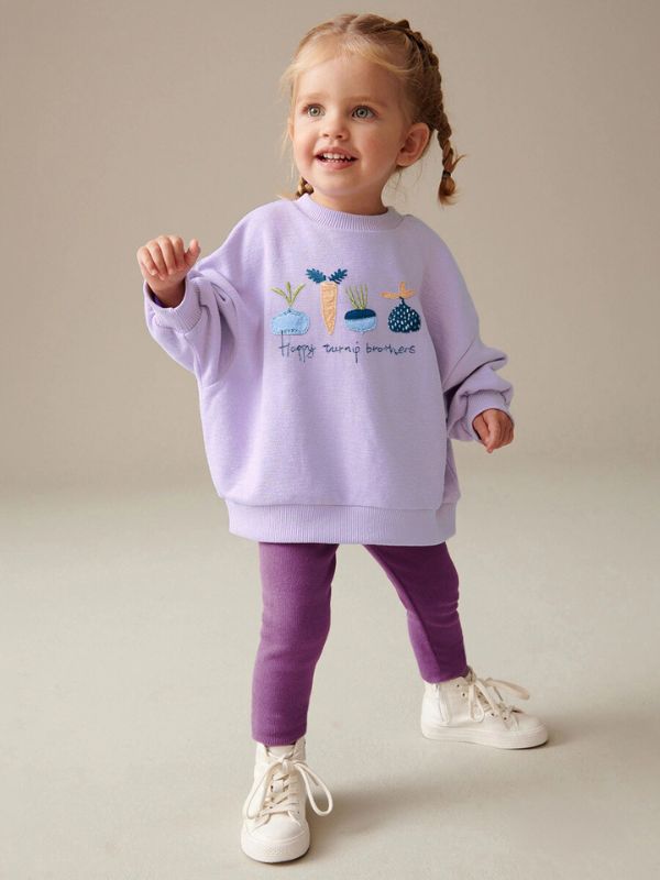 Girls Cartoon Embroidered Sweatshirt and Pants Set