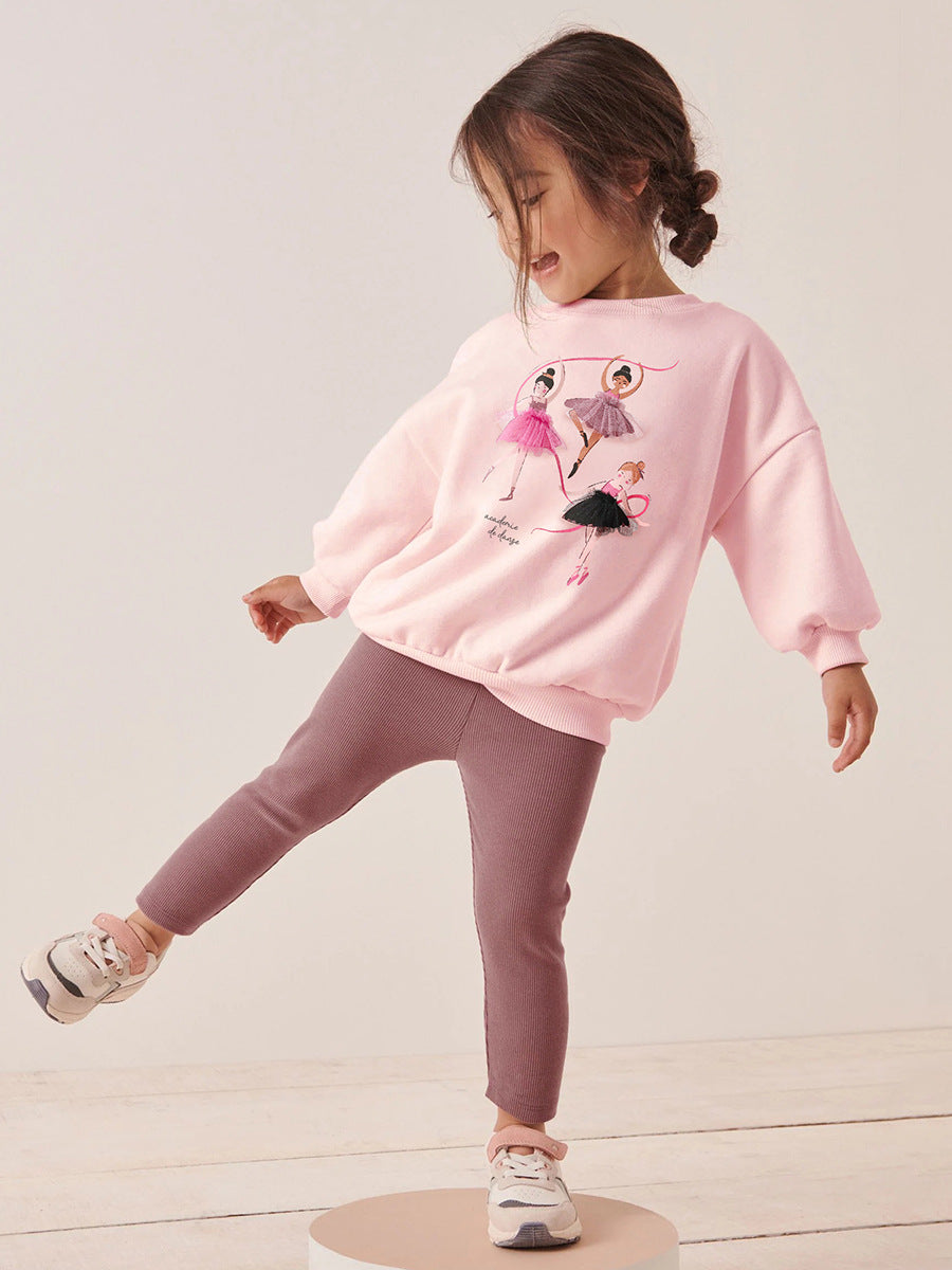 Girls Ballerina Sweatshirt & Ribbed Leggings Outfit Set